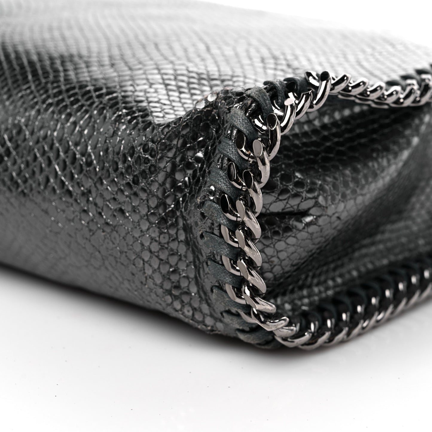 Metallic Snake Print Small Falabella Tote Ruthenium
