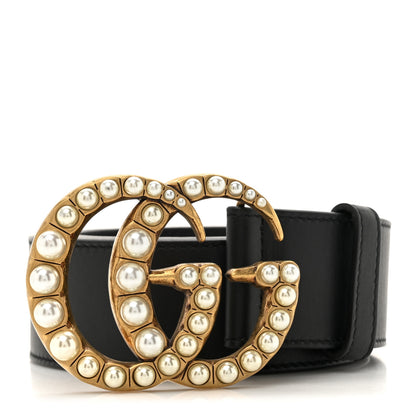 Gucci Moon Calfskin Pearl Double G 40mm Belt 90 36 Black Cream 1 of 6