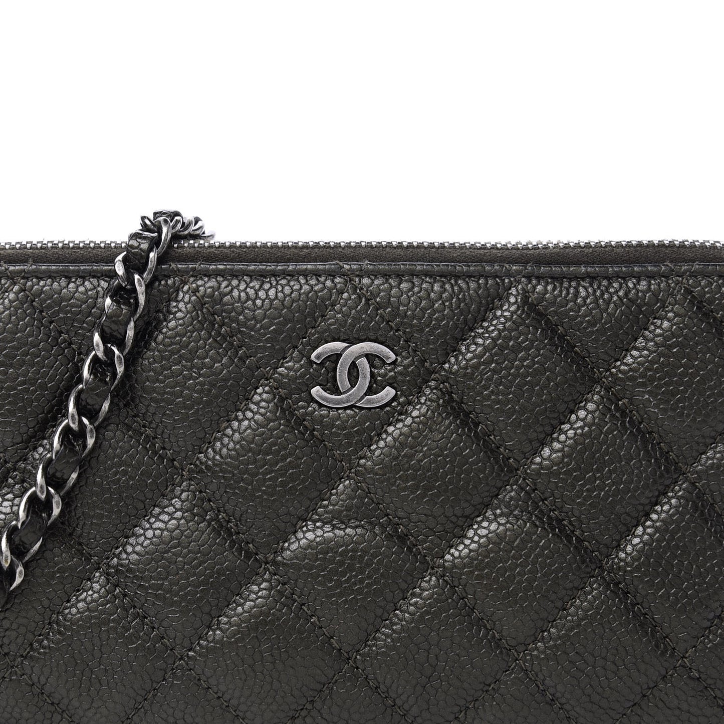 Caviar Quilted Small Clutch With Chain Dark Charcoal