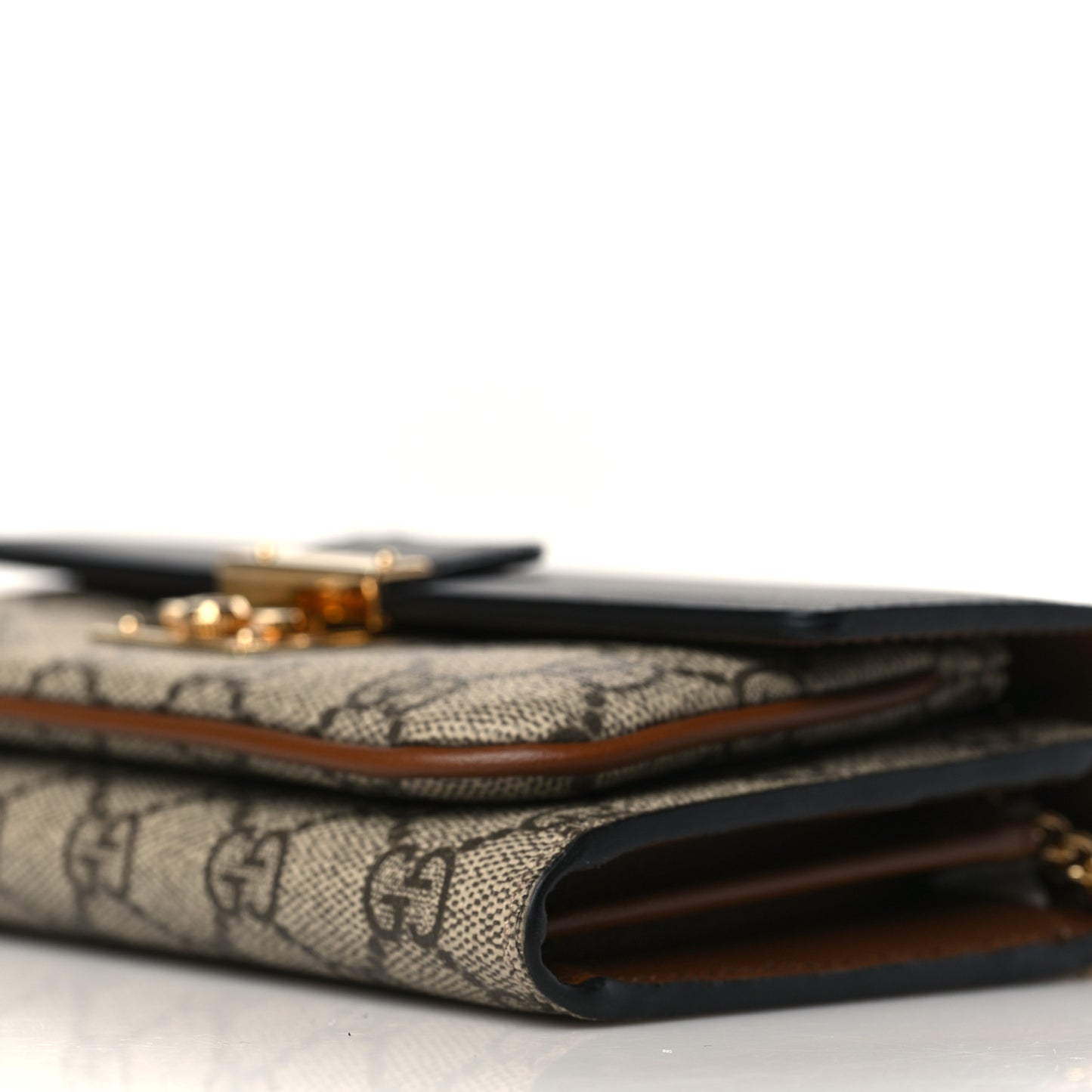 GG Supreme Monogram Calfskin Padlock Chain Wallet Beige Black Cuir
