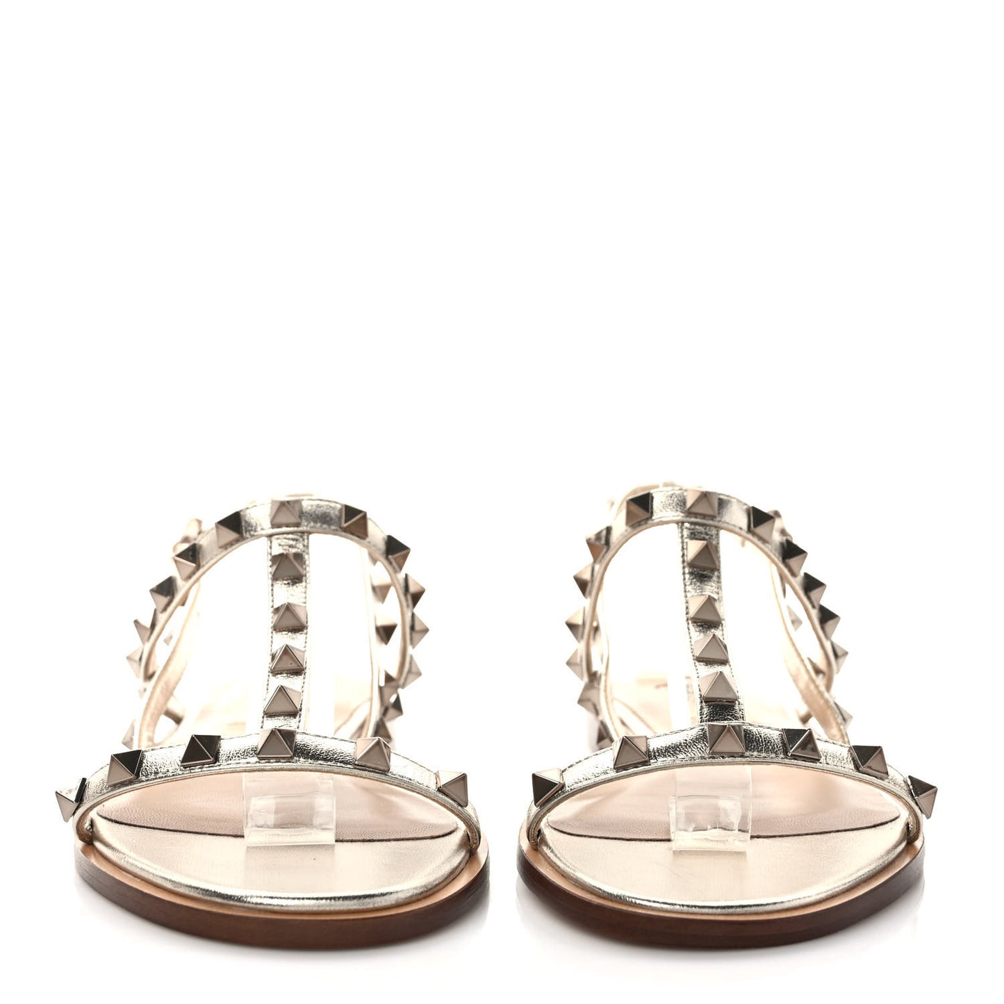 Metallic Nappa Rockstud T-Strap Slingback Flat Sandals 36 Skin