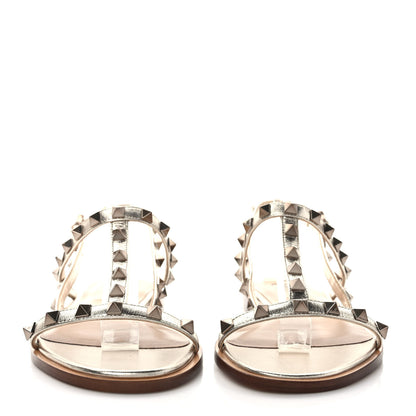 Valentino Garavani Metallic Nappa Rockstud T-Strap Slingback Flat Sandals 36 Skin 2 of 8