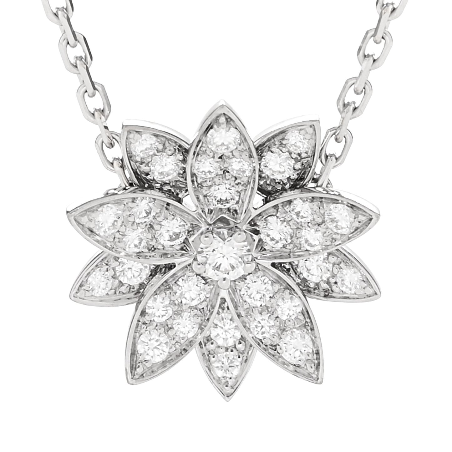 18K White Gold Diamond Small Lotus Pendant Necklace