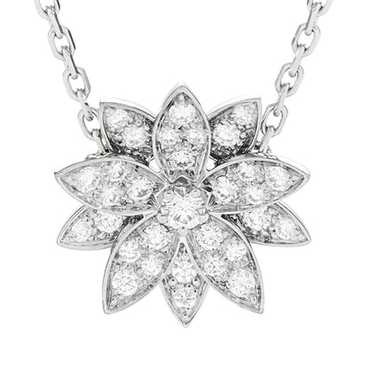 Van Cleef & Arpels 18K White Gold Diamond Small Lotus Pendant Necklace 4 of 8