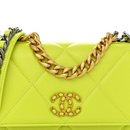 Chanel Shiny Lambskin Quilted Chanel 19 Wallet On Chain WOC Neon Yellow 9 of 14