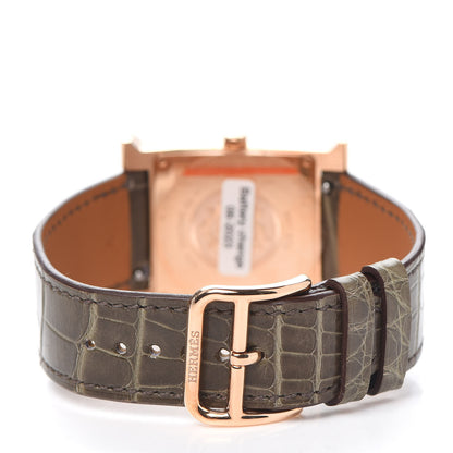 Hermes 18K Rose Gold Alligator Diamond Bezel Mother of Pearl 26mm Heure H Hour Quartz Watch Gris Elephant 3 of 5