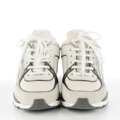 Chanel Suede Calfskin CC Sneakers 37 White Grey 2 of 9