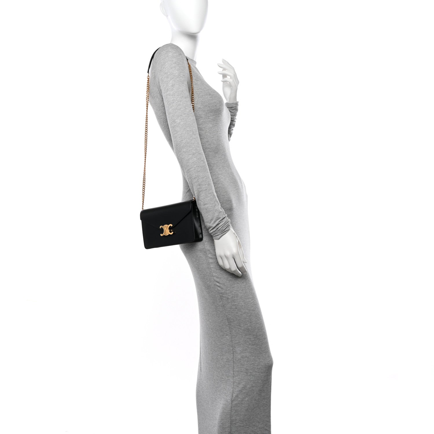 Celine Shiny Calfskin Triomphe Margo Wallet on Chain Black 3 of 10