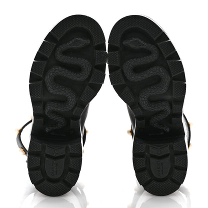 Gucci Calfskin Embroidered Lace Up Combat Ankle Boots 37 Black 6 of 11