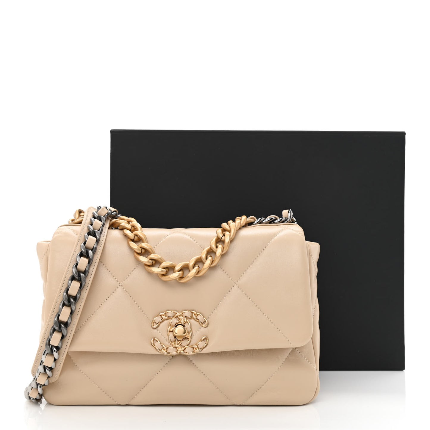 Lambskin Quilted Medium Chanel 19 Flap Light Beige