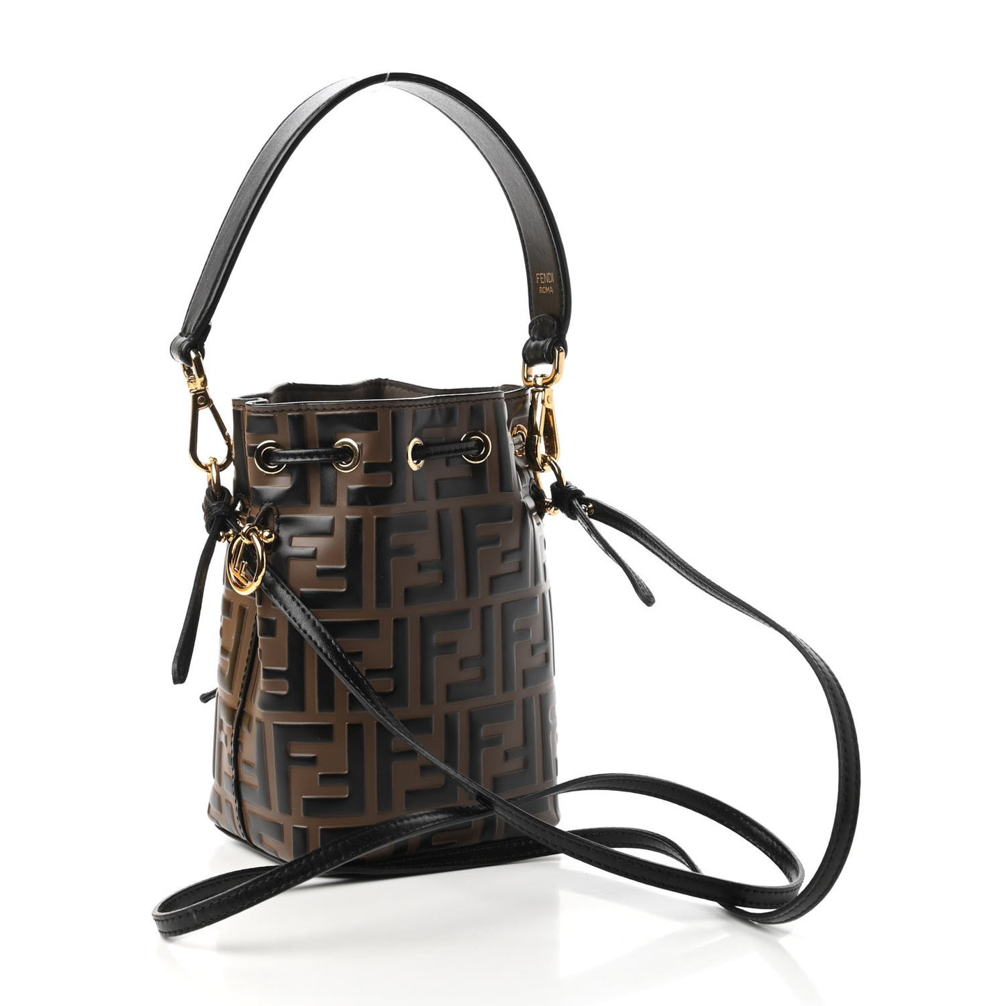 Vitello Liberty F is Fendi Bi-Color FF 1974 Embossed Mini Mon Tresor Bucket Bag Maya Black