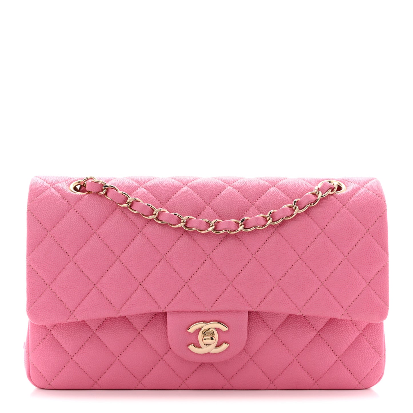 Caviar Quilted Medium Double Flap Pink