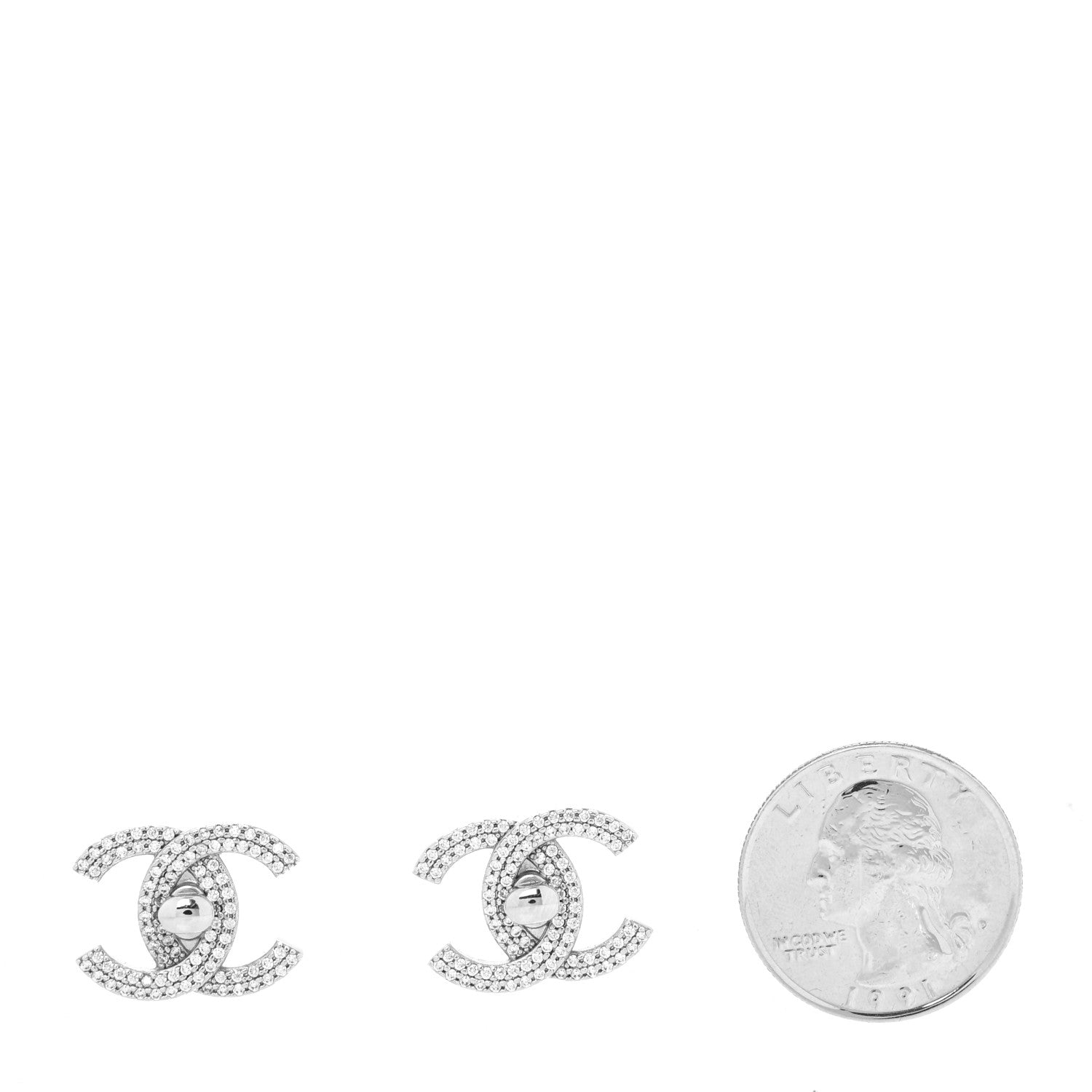 Chanel Crystal CC Turnlock Earrings Silver 2 of 4
