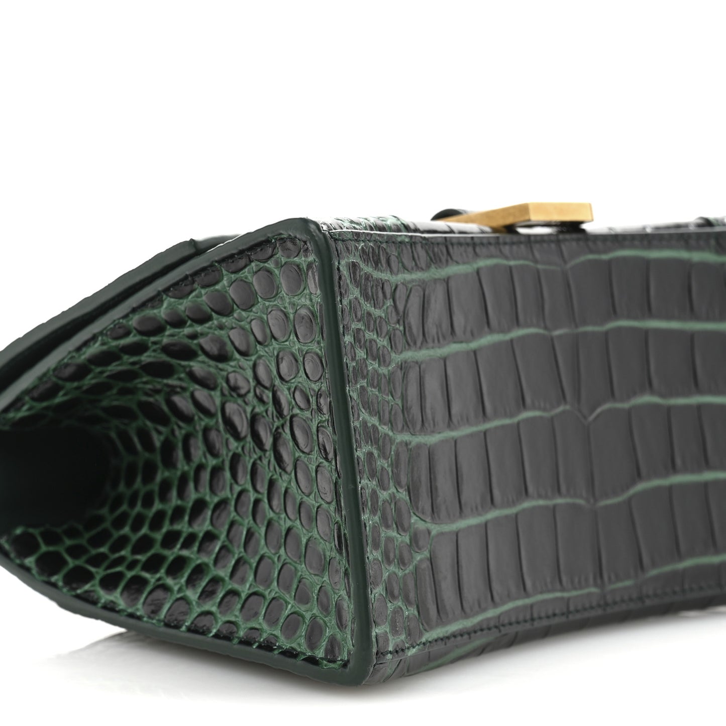 Shiny Calfskin Crocodile Embossed Small Hourglass Top Handle Bag Forest Green