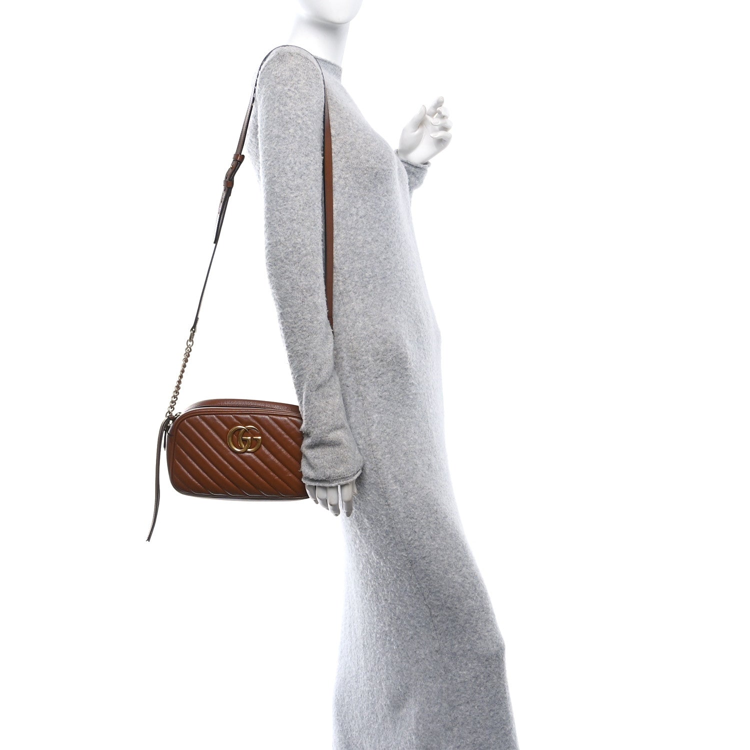 Gucci Glazed Calfskin Matelasse Diagonal Small GG Marmont Chain Shoulder Bag Cuir 2 of 13