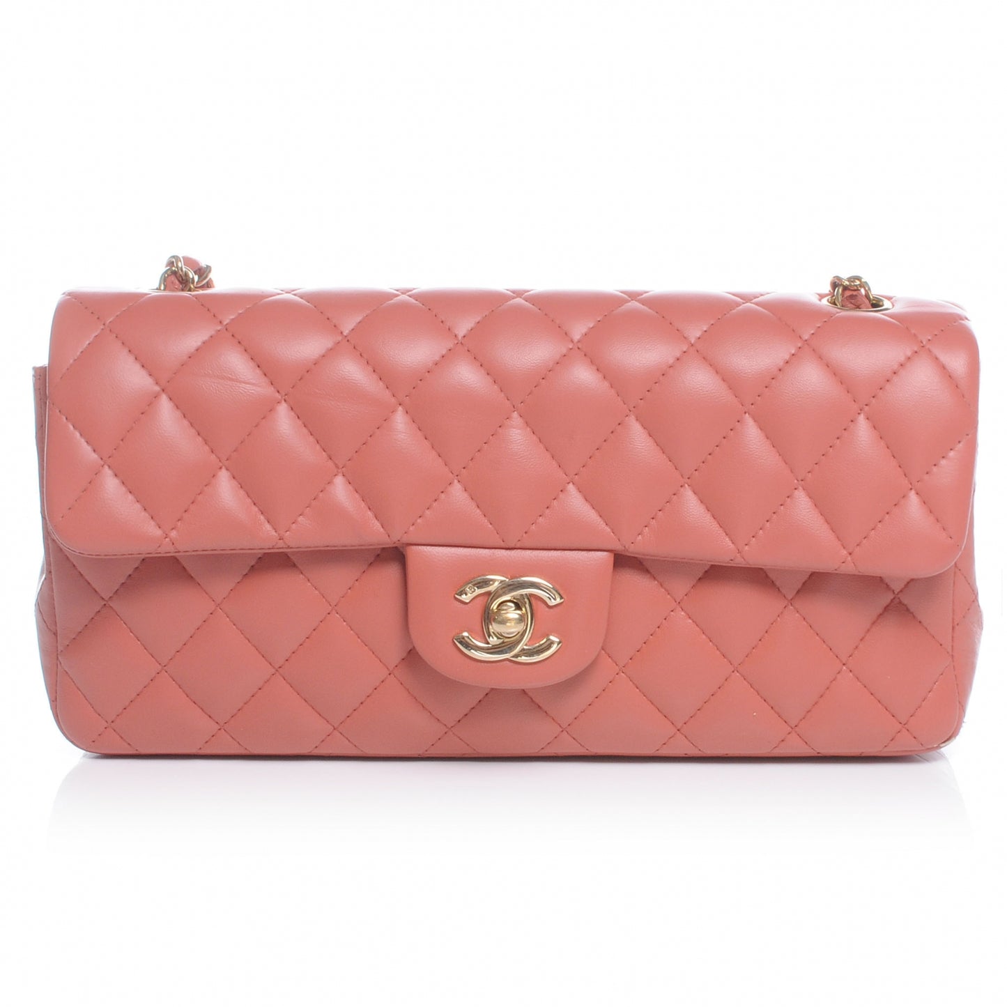 Lambskin Quilted East West Flap Coral