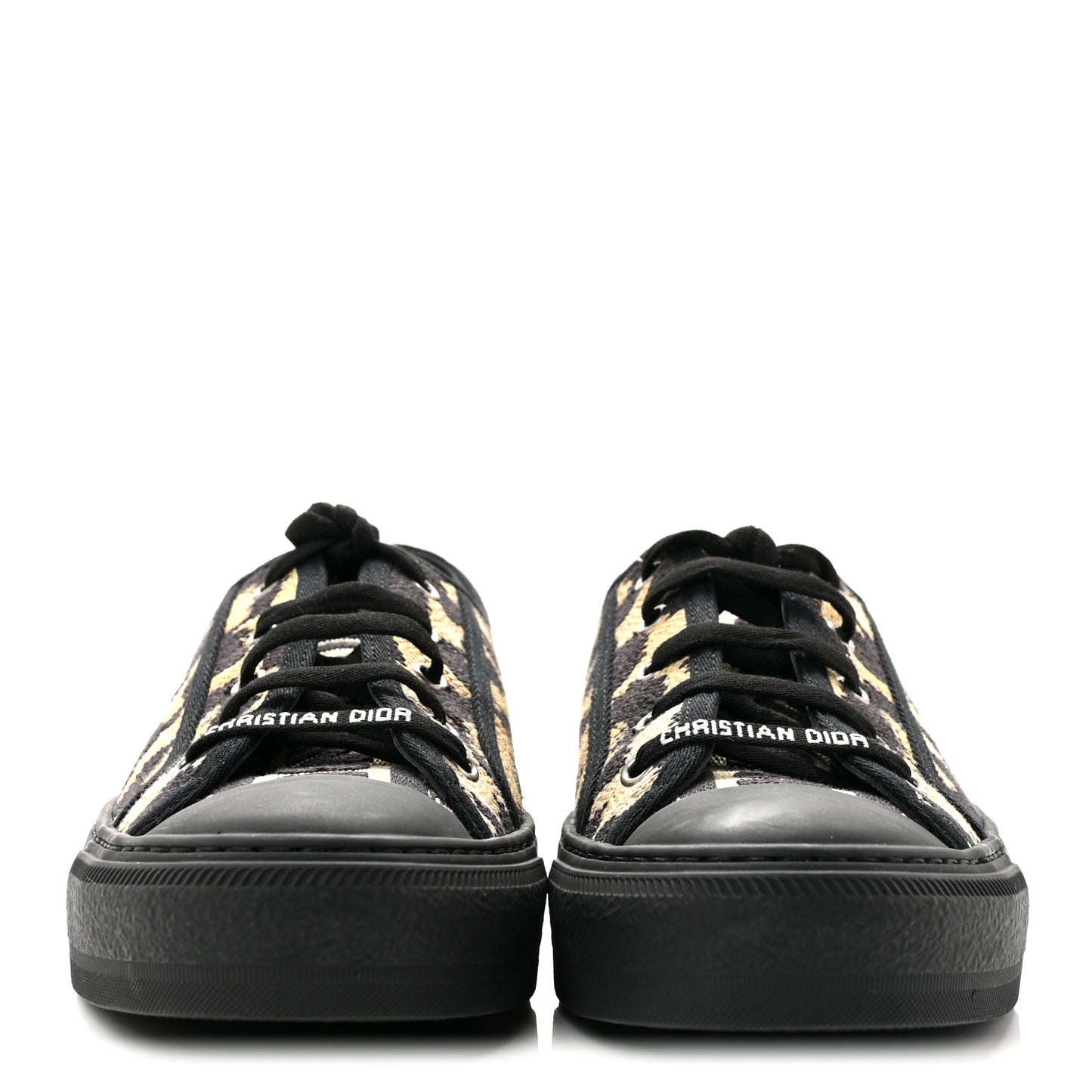 Canvas Leopard Print Embroidered Womens Walk'N'Dior Low Top Sneakers 39.5 Natural