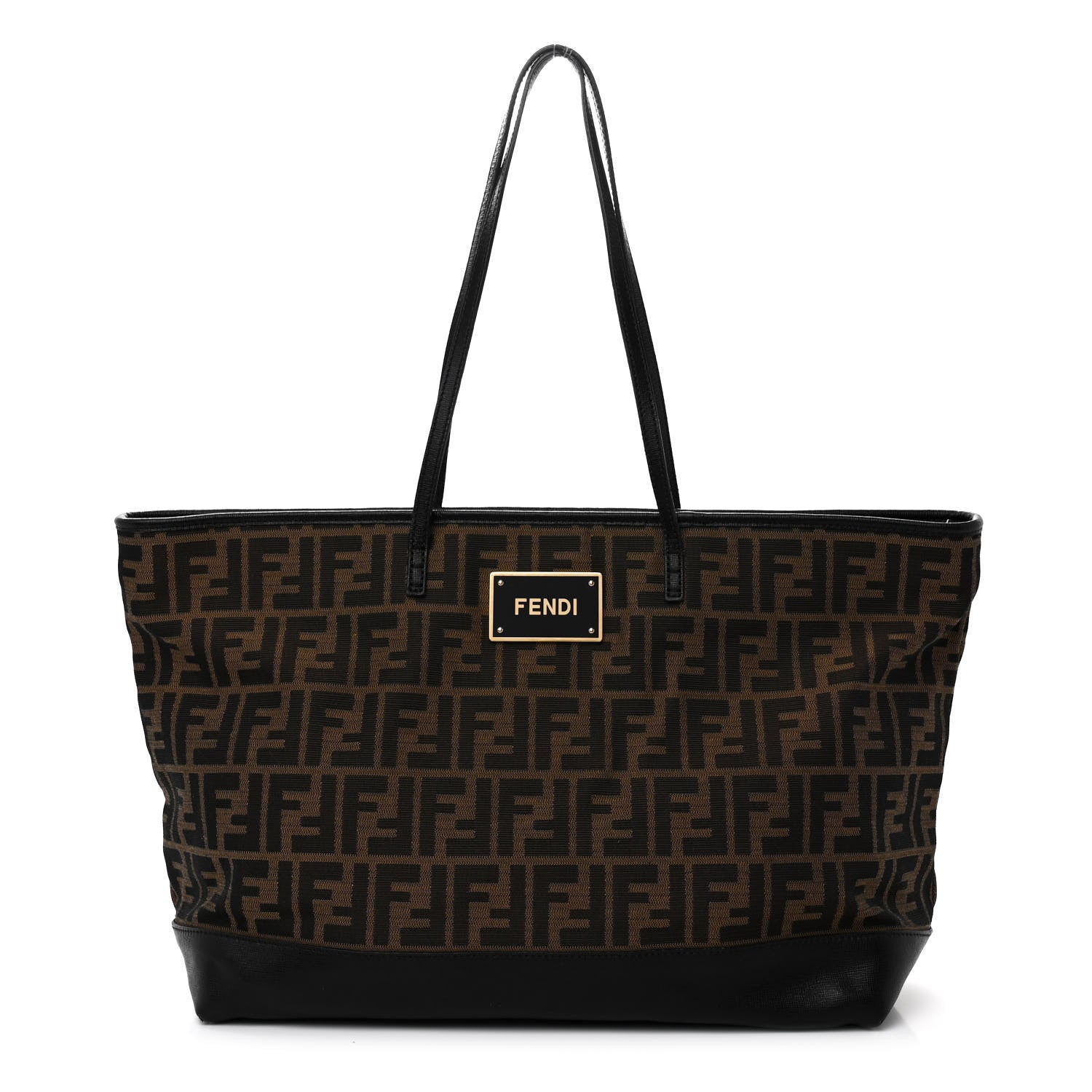 Fendi Zucca Vitello Elite Medium Roll Tote Tobacco Black 1 of 15