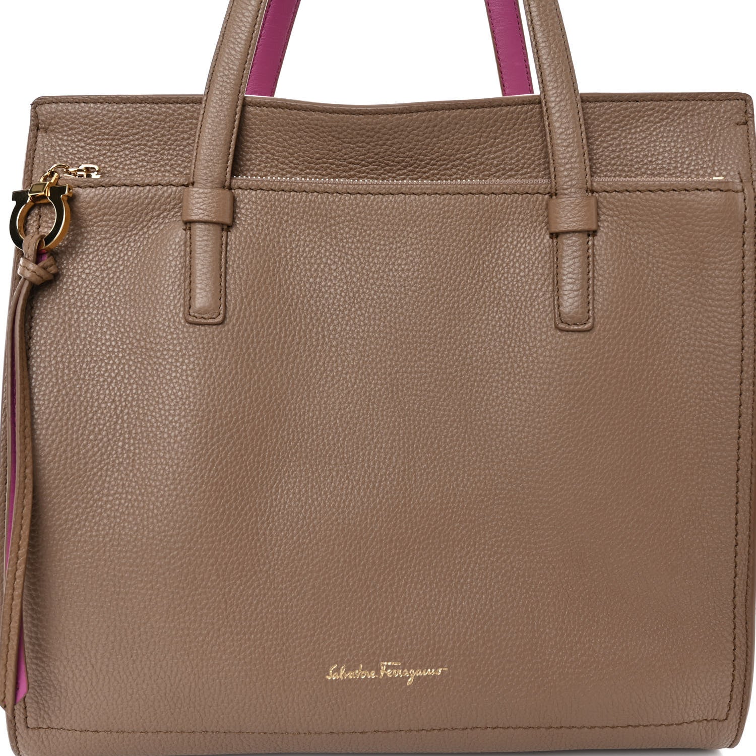 Salvatore Ferragamo Grained Calfskin Double Handle Medium Amy Tote Beige Pink 8 of 11
