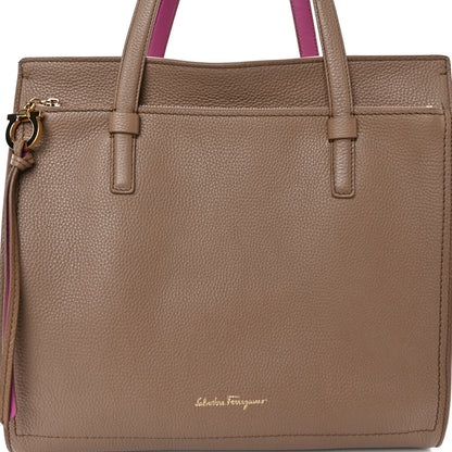 Salvatore Ferragamo Grained Calfskin Double Handle Medium Amy Tote Beige Pink 8 of 11