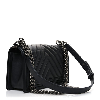Chanel Calfskin Chevron Quilted Medium Boy Flap Black 3 of 10