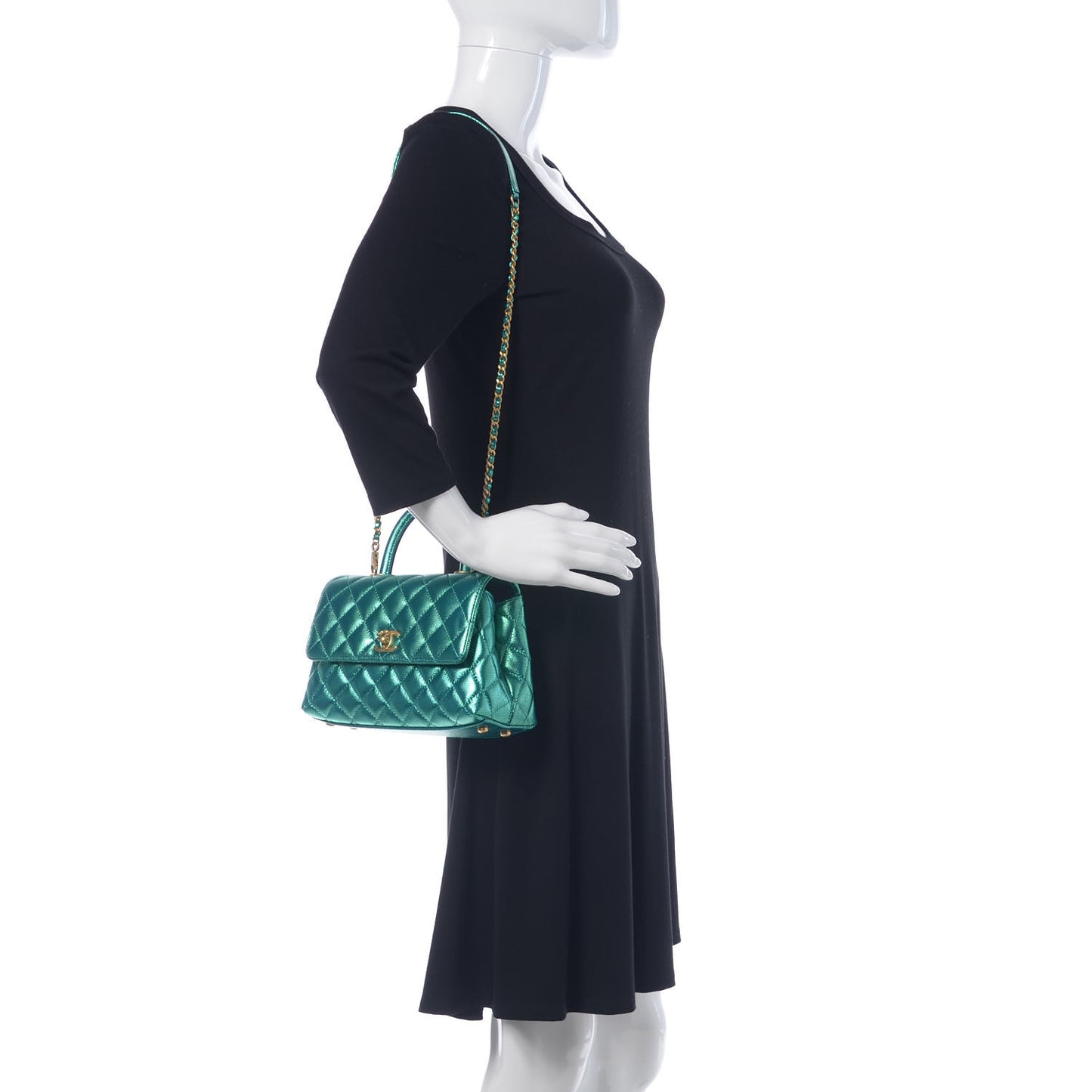 Metallic Caviar Quilted Mini Coco Handle Flap Blue