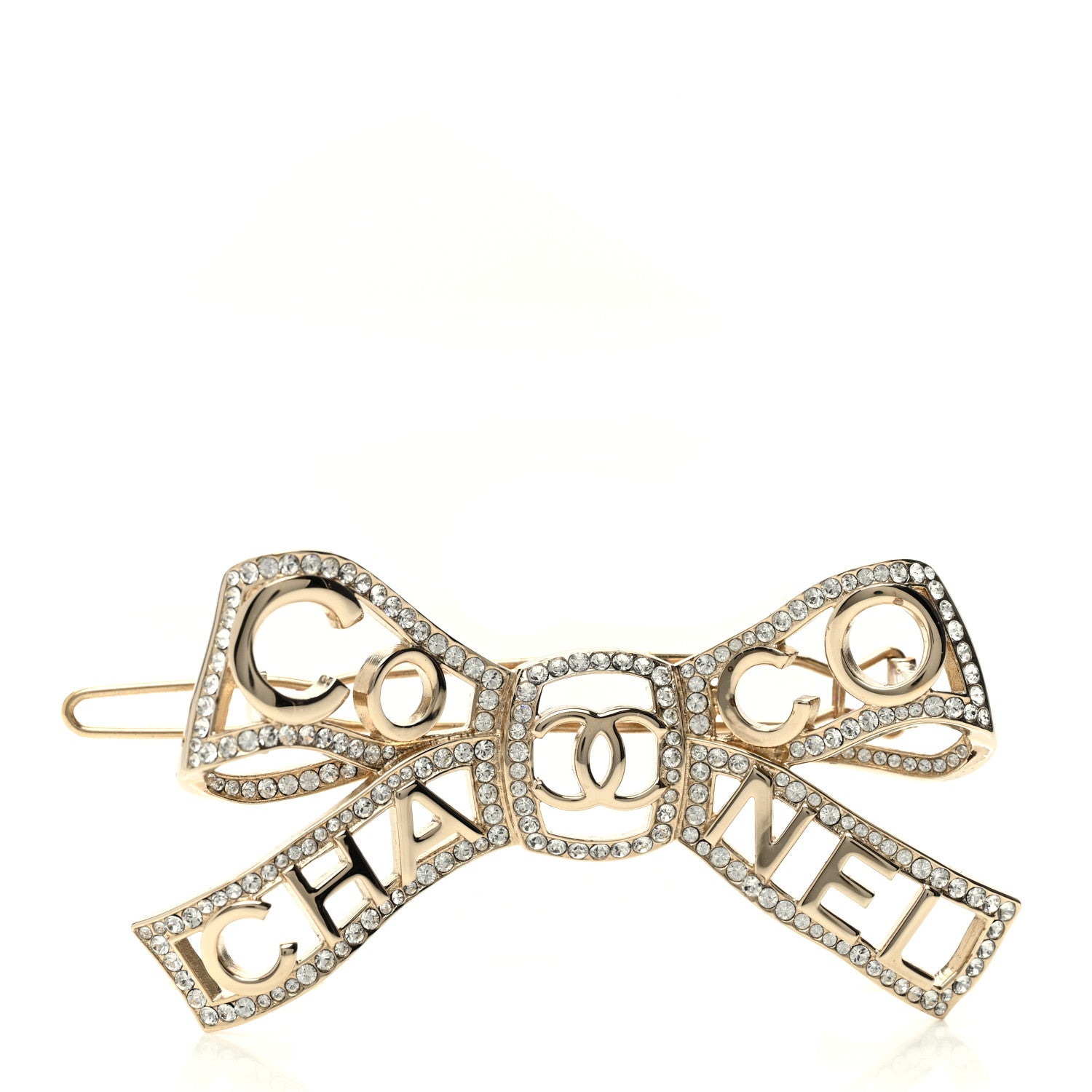 Chanel Metal Crystal Bow-tiful CC Hair Clip Gold 1 of 4