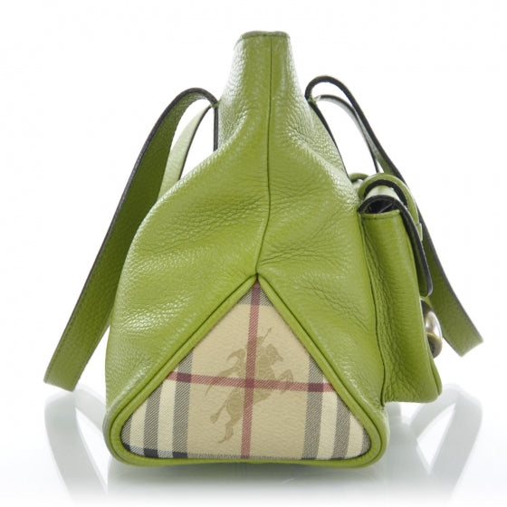 Leather Haymarket Check Horn Toggle Shoulder Bag Green