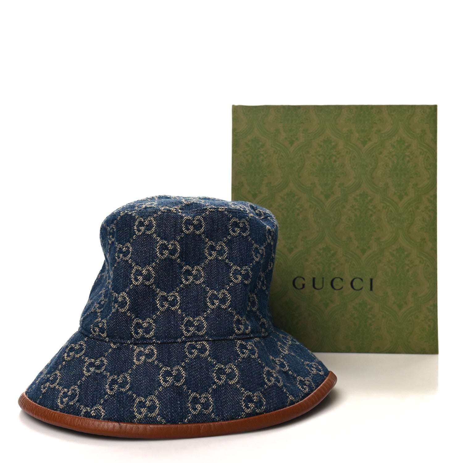 Gucci Washed Jacquard Denim Nappa GG Monogram Oscar Bucket Hat S Denim Cuir 10 of 10