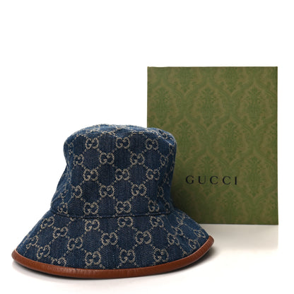 Gucci Washed Jacquard Denim Nappa GG Monogram Oscar Bucket Hat S Denim Cuir 10 of 10