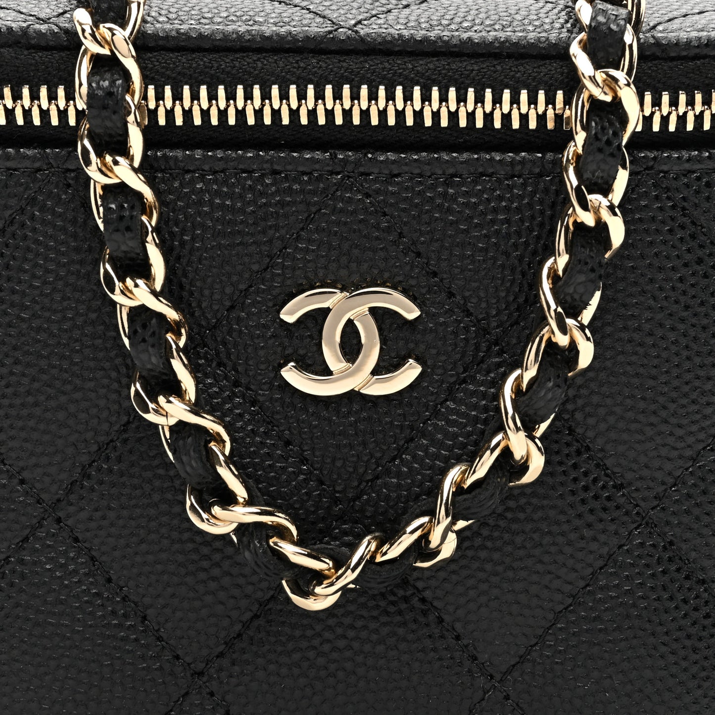 Caviar Quilted Mini Vanity Case With Chain Black