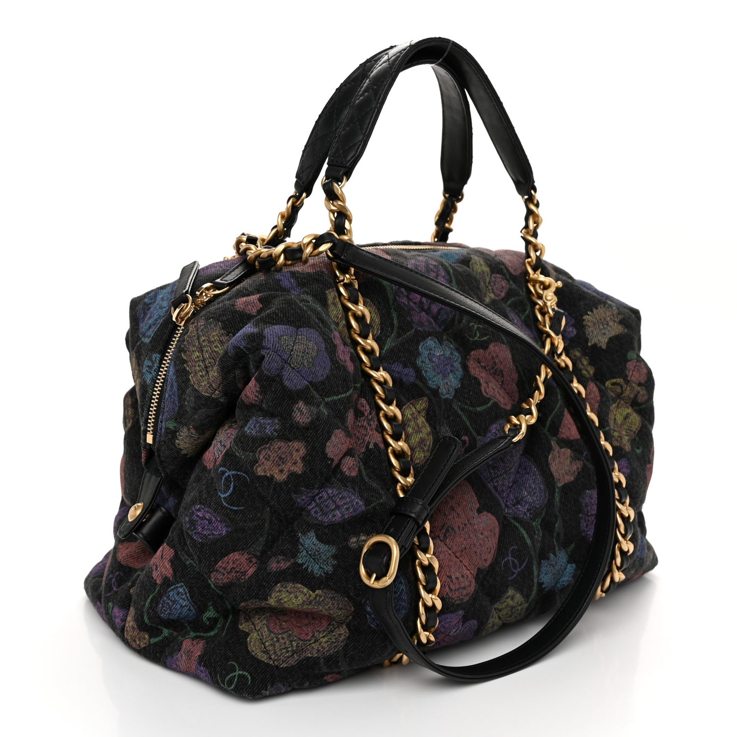 Denim Printed Destination Chenonceau Shoulder Bag Charcoal Multicolor