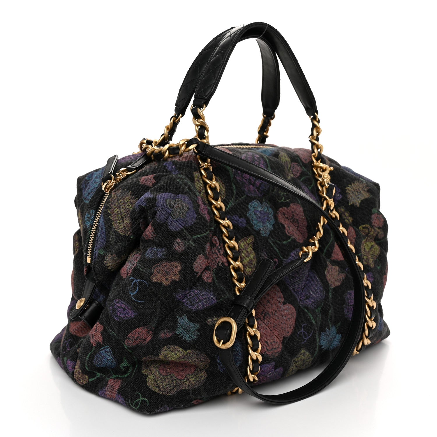 Chanel Denim Printed Destination Chenonceau Shoulder Bag Charcoal Multicolor 3 of 10