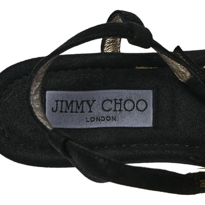 Jimmy Choo Shimmer Suede Crystal Nala Thong Sandals 38.5 Black 7 of 8