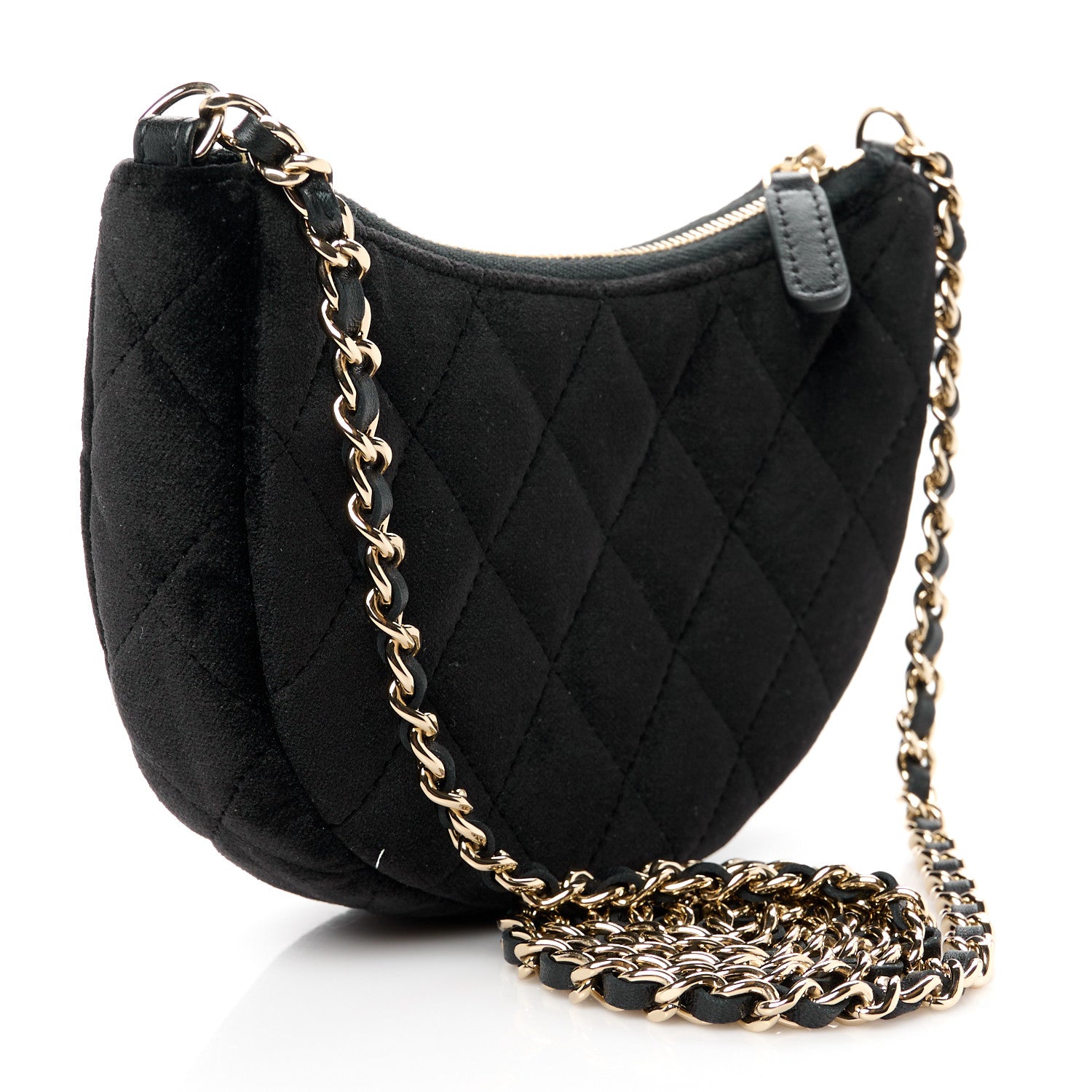 Chanel Velvet Crystal Quilted Chain Hobo Black 3 of 11