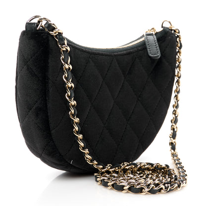 Chanel Velvet Crystal Quilted Chain Hobo Black 3 of 11