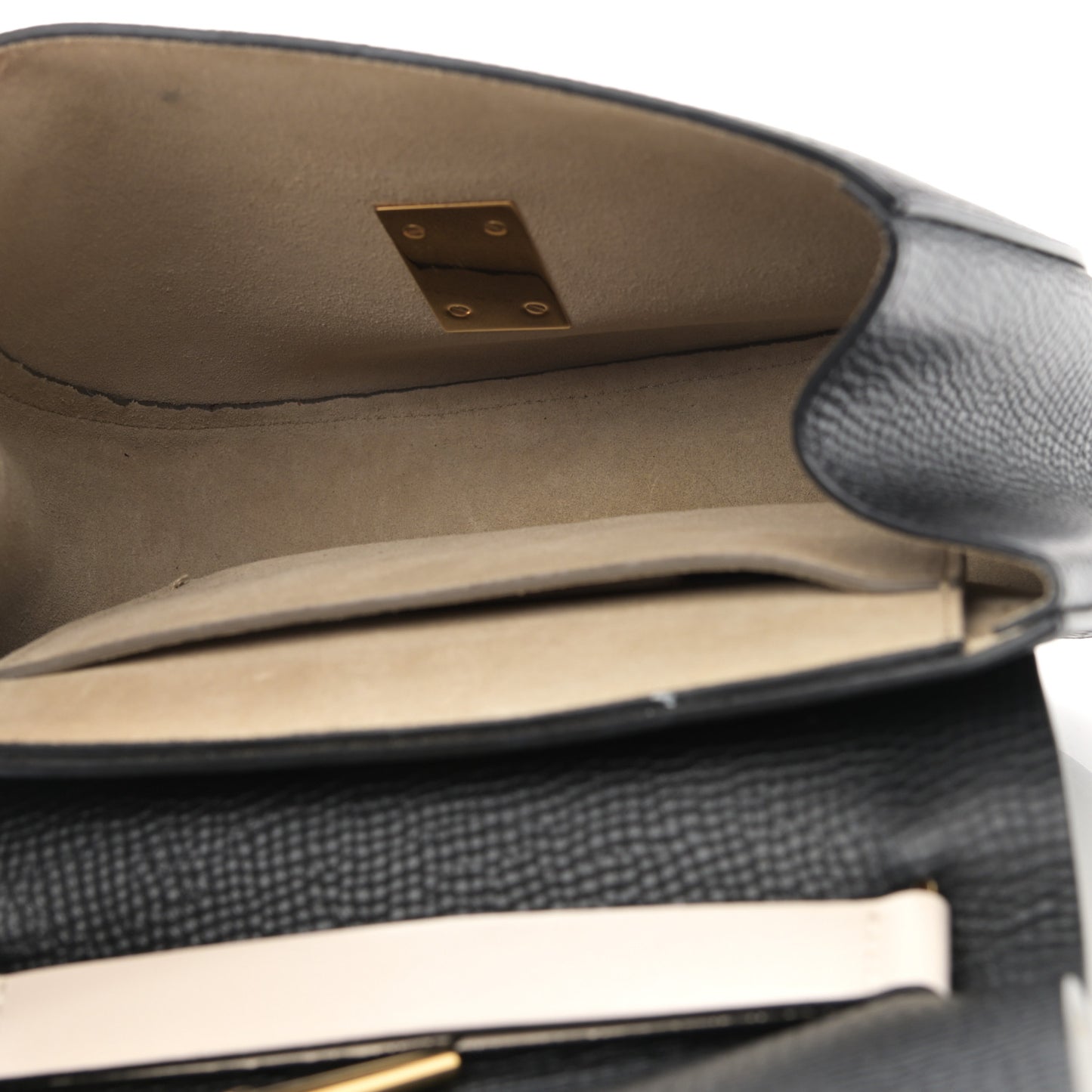 Grained Calfskin Lambskin Bi-Color Drew Shoulder Bag Black Powder Beige