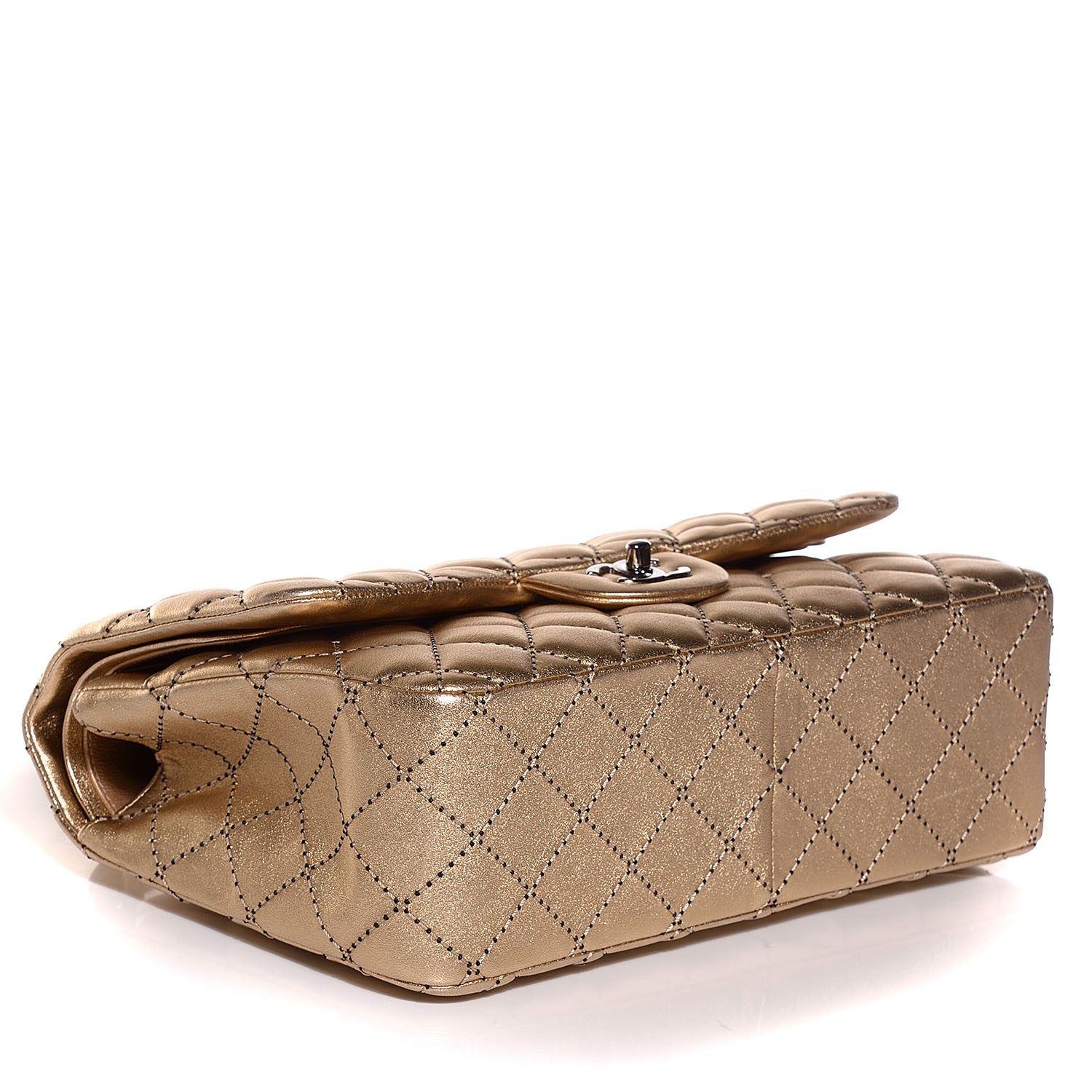 Chanel Metallic Washed Lambskin Quilted Jumbo Double Flap Dark Gold Black 4 of 9