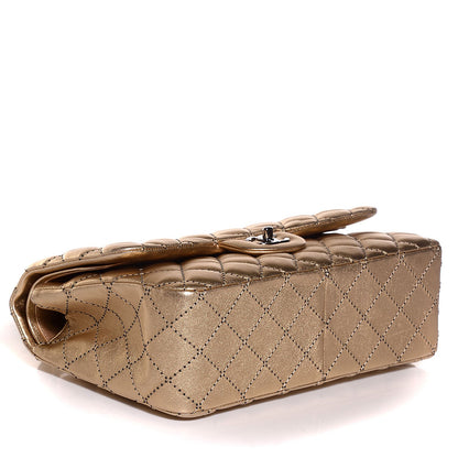 Chanel Metallic Washed Lambskin Quilted Jumbo Double Flap Dark Gold Black 4 of 9