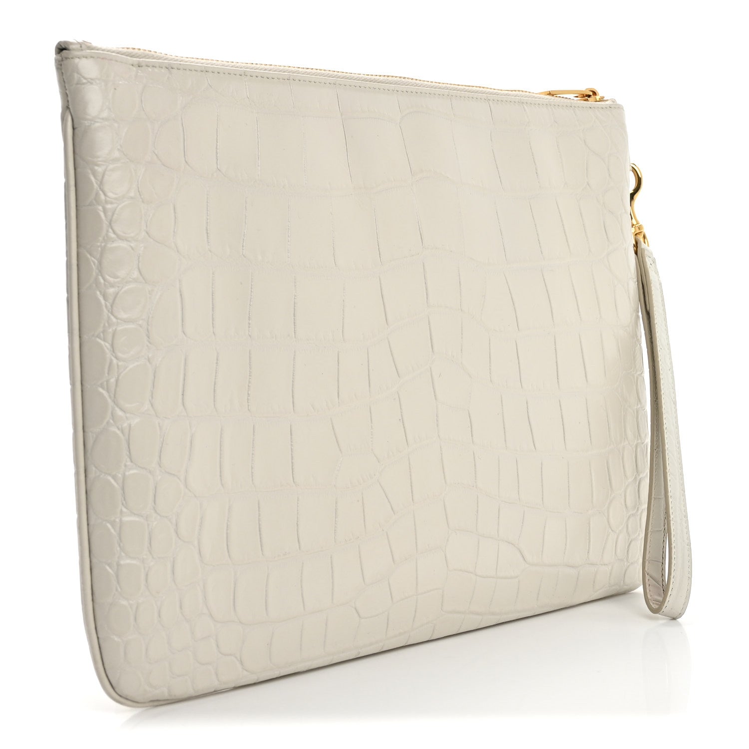 Saint Laurent Calfskin Crocodile Embossed Tablet Pouch Crema Soft 3 of 18