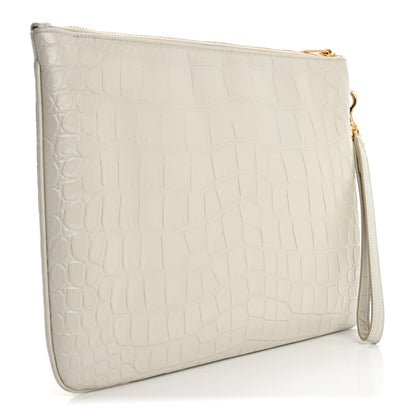 Saint Laurent Calfskin Crocodile Embossed Tablet Pouch Crema Soft 3 of 18