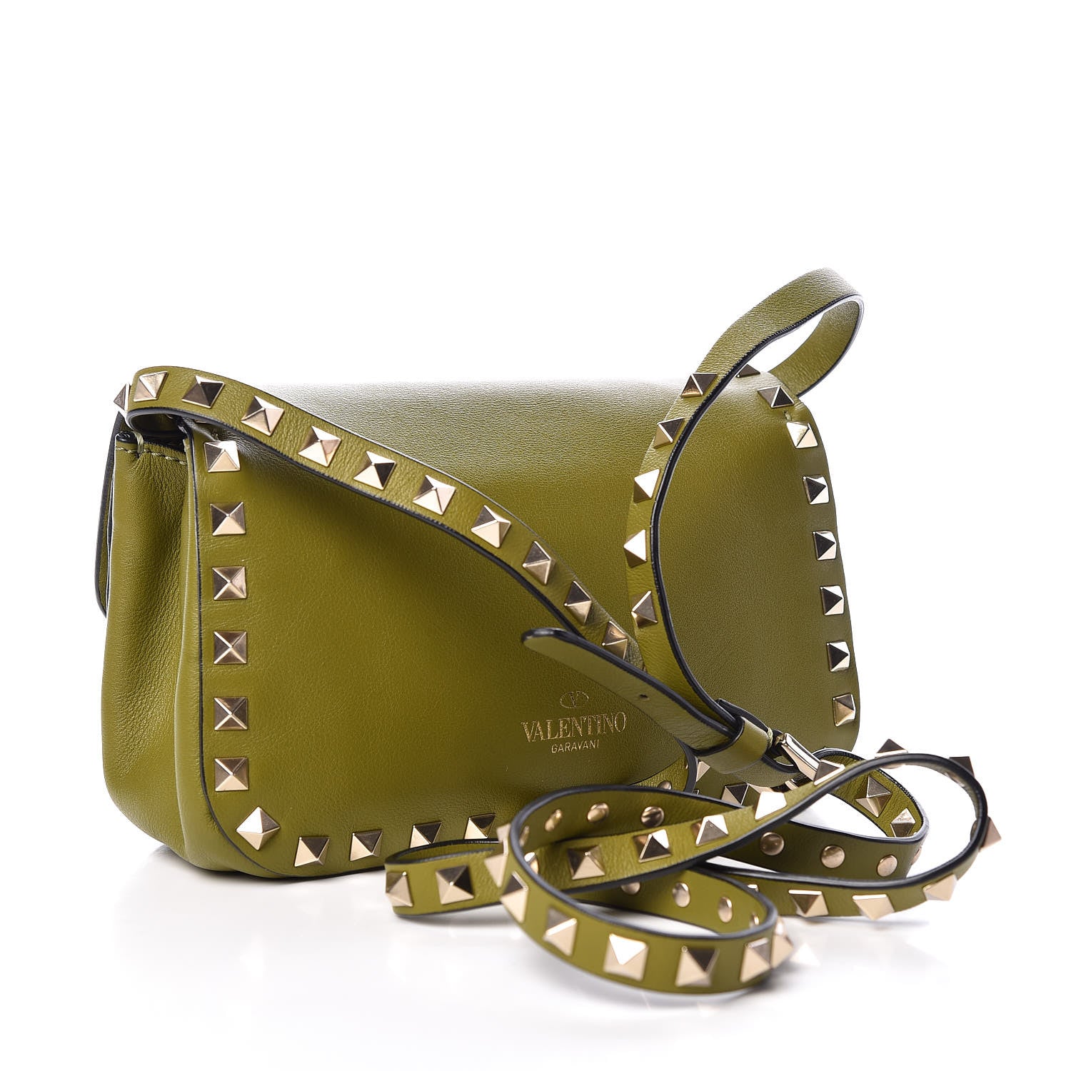 Valentino Garavani Vitello Mini Rockstud Flap Saddle Crossbody Bag Military Green 3 of 9