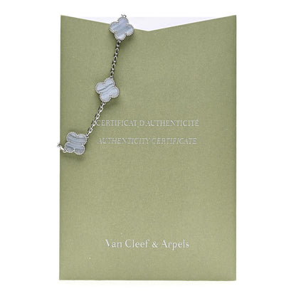 Van Cleef & Arpels 18K White Gold Chalcedony 5 Motifs Vintage Alhambra Bracelet 5 of 5