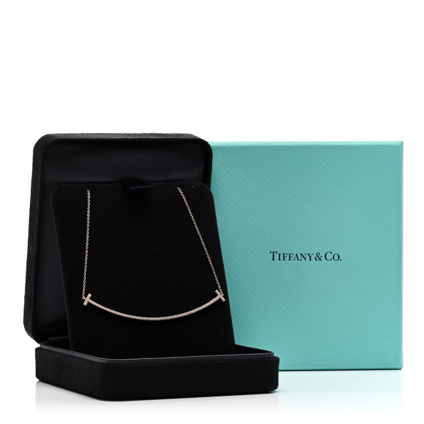 18K Rose Gold Diamond Large T Smile Pendant Necklace