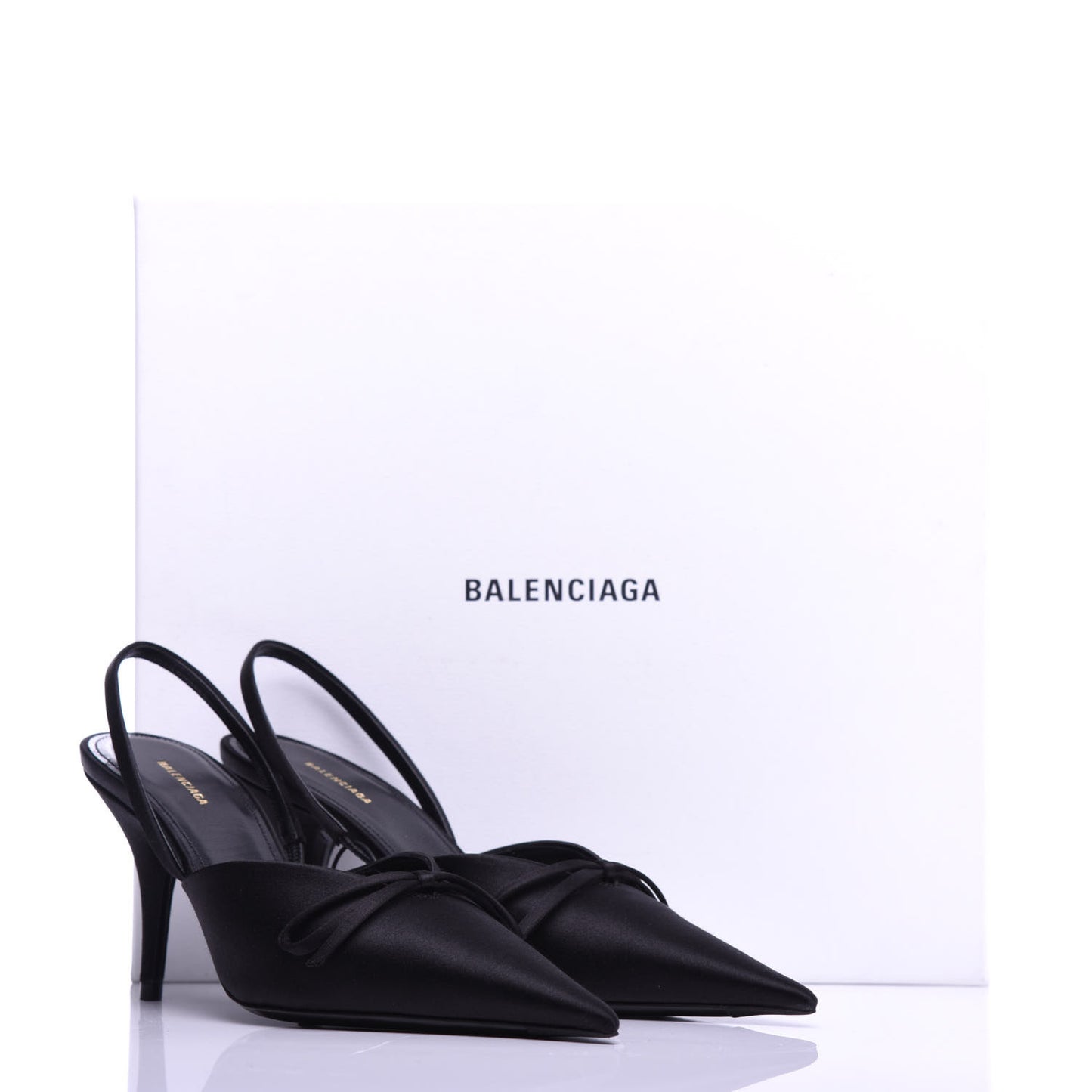 Satin Pointed Toe Knife Slingback Mules 35 Black