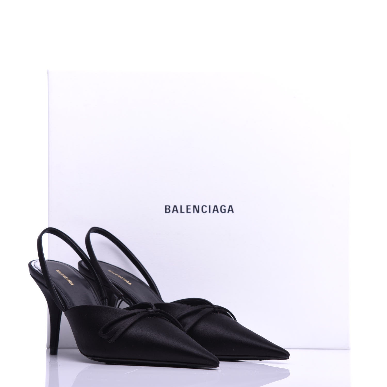 Balenciaga Satin Pointed Toe Knife Slingback Mules 35 Black 10 of 10