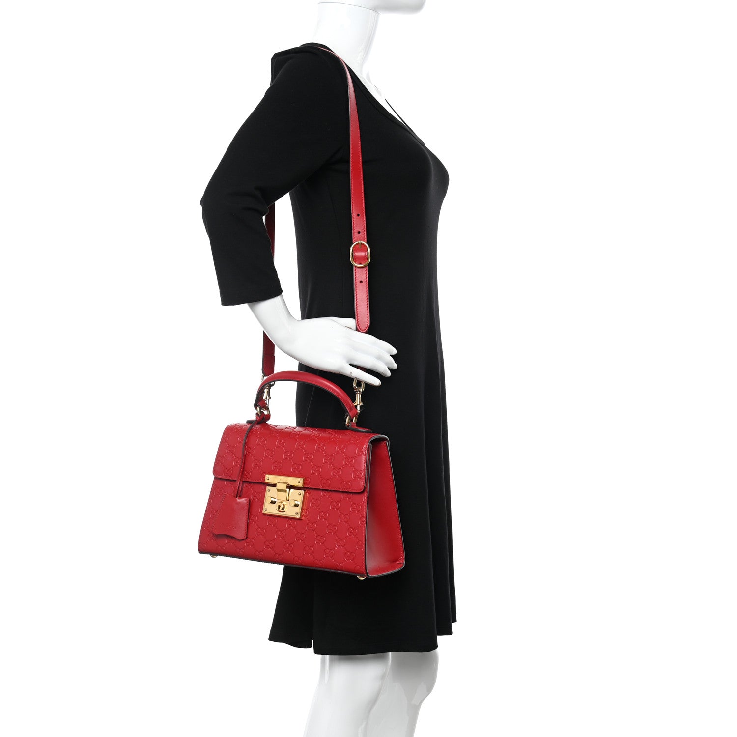 Gucci Guccissima Signature Small Padlock Top Handle Bag Hibiscus Red 2 of 10