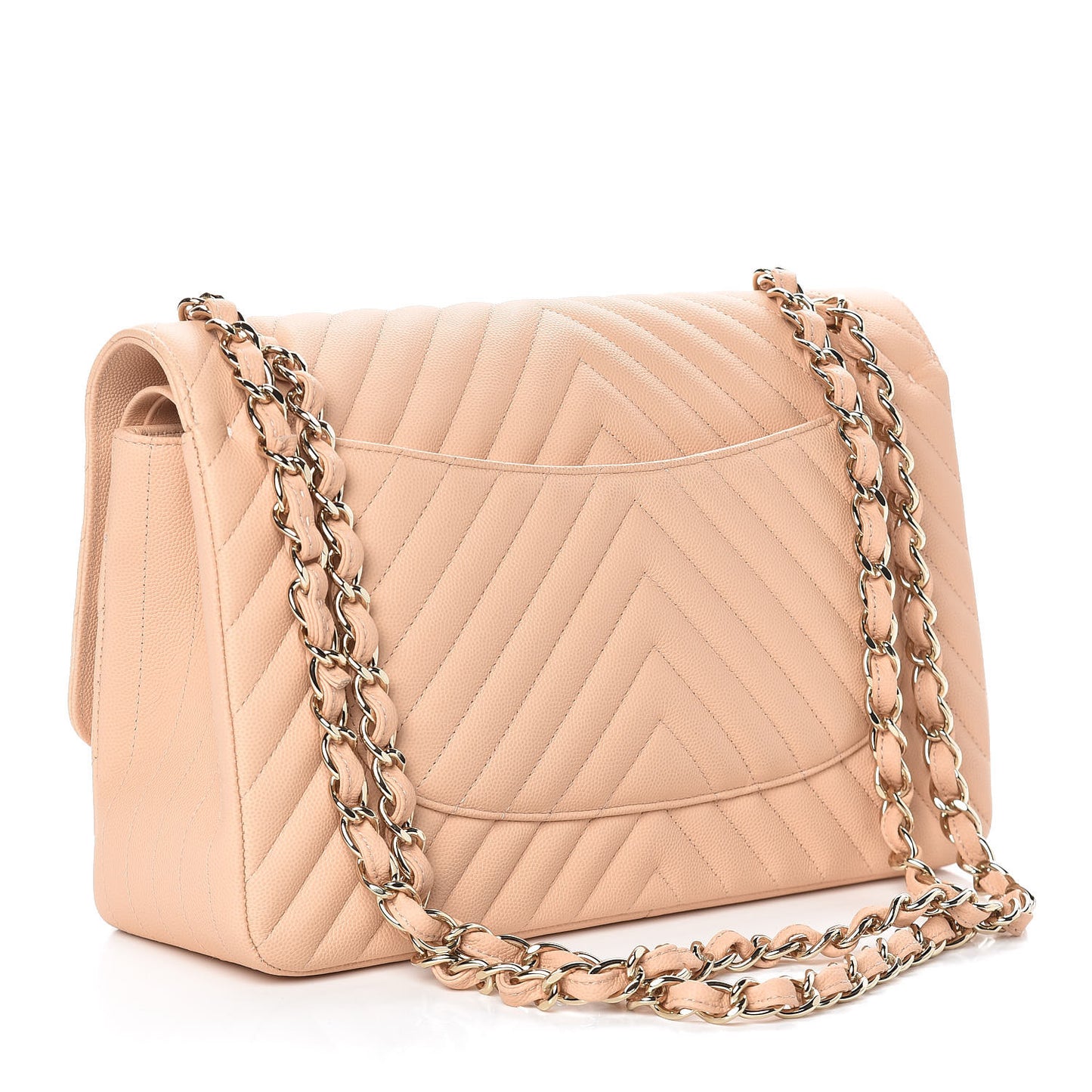 Caviar Chevron Quilted Jumbo Double Flap Beige