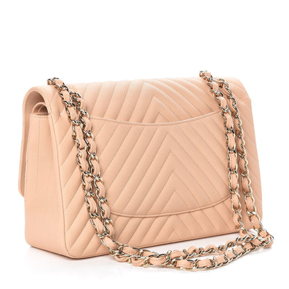 Chanel Caviar Chevron Quilted Jumbo Double Flap Beige 3 of 13