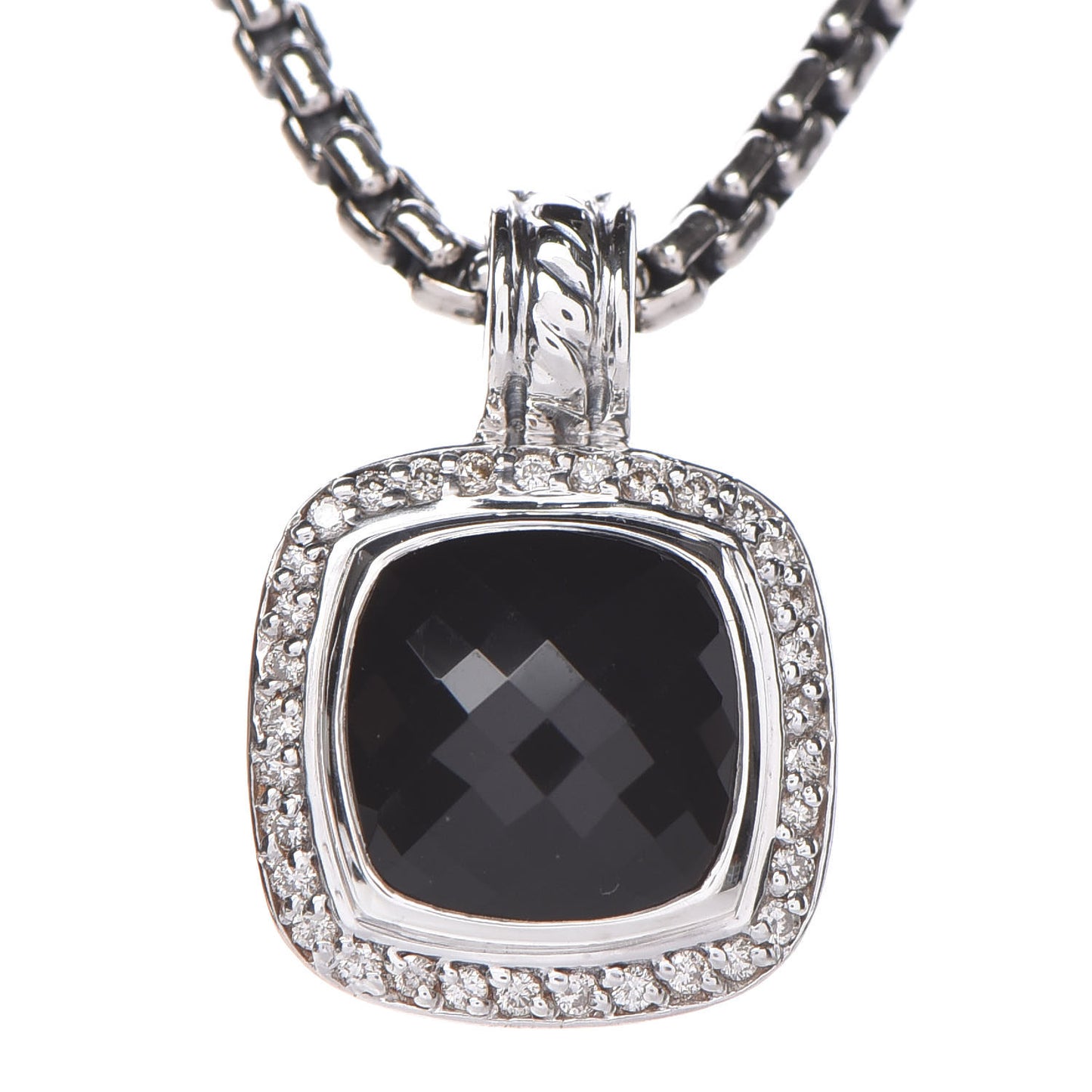 Sterling Silver Diamond Black Onyx 11mm Albion Pendant Necklace